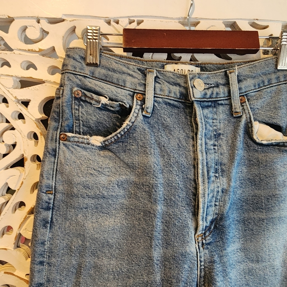 AGOLDE RILEY HIGH RISE CROPPED DISTRESSED LIGHT WASH JEANS WOMENS SZ 25 - Picture 14 of 16